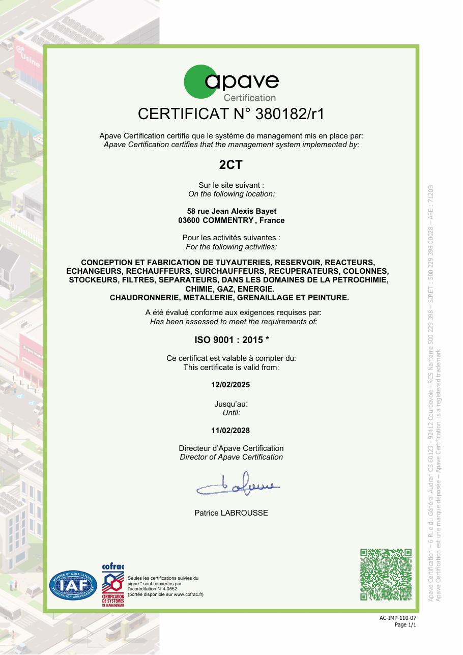 Certificat ISO 9001